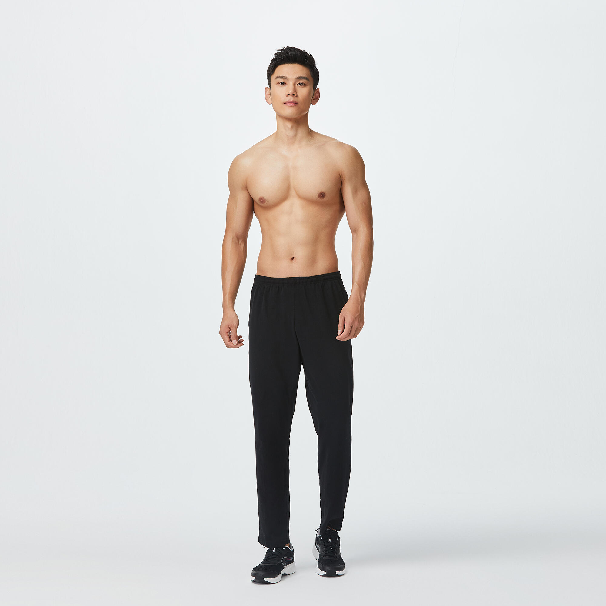 Men Gym Soft Trackpants, Stretchable, Elastic Waist, Straight Fit 100 - Black