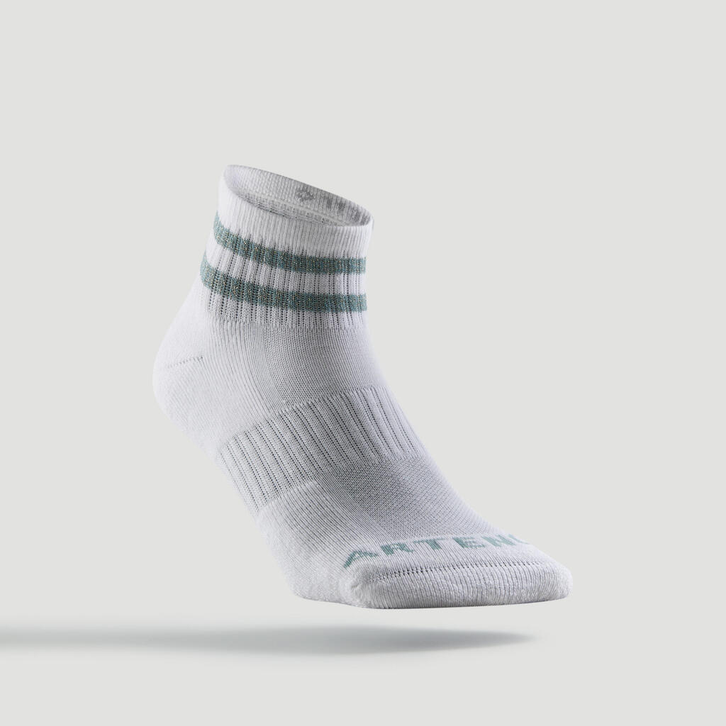 Ponožky na tenis RS 500 stredne vysoké 3 páry bielo-fialové