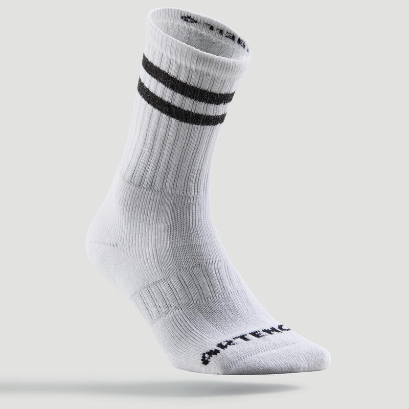 Calcetines altos de deporte Pack de 3 Artengo RS 500 blanco