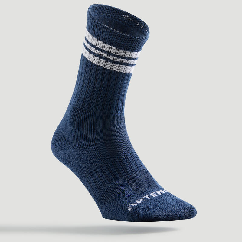 3 雙入高筒網球運動襪 RS 500－藍色／藍色條紋