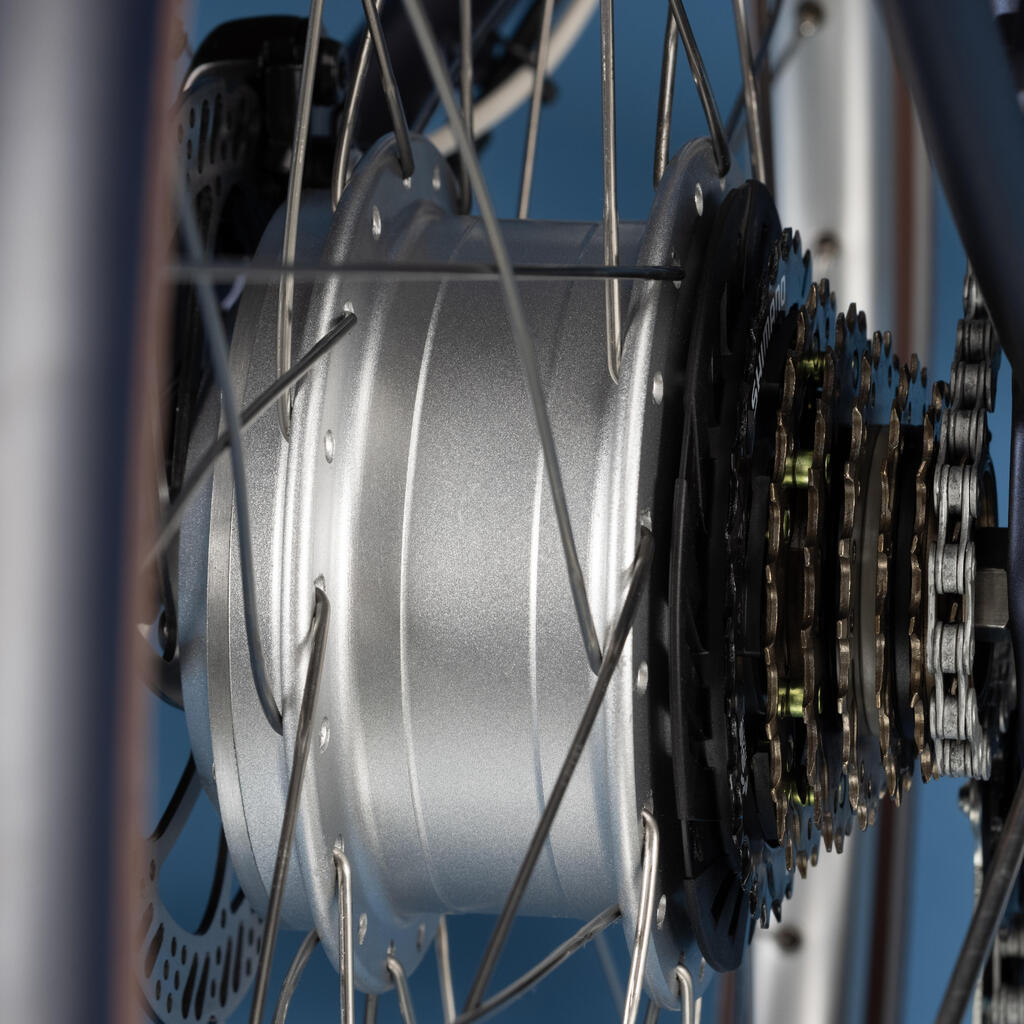 Mestský elektrický bicykel Elops 900 s vysokým rámom námornícky modrý