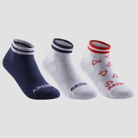 Kids' Mid Tennis Socks Tri-Pack RS 160 - Navy/White/Red