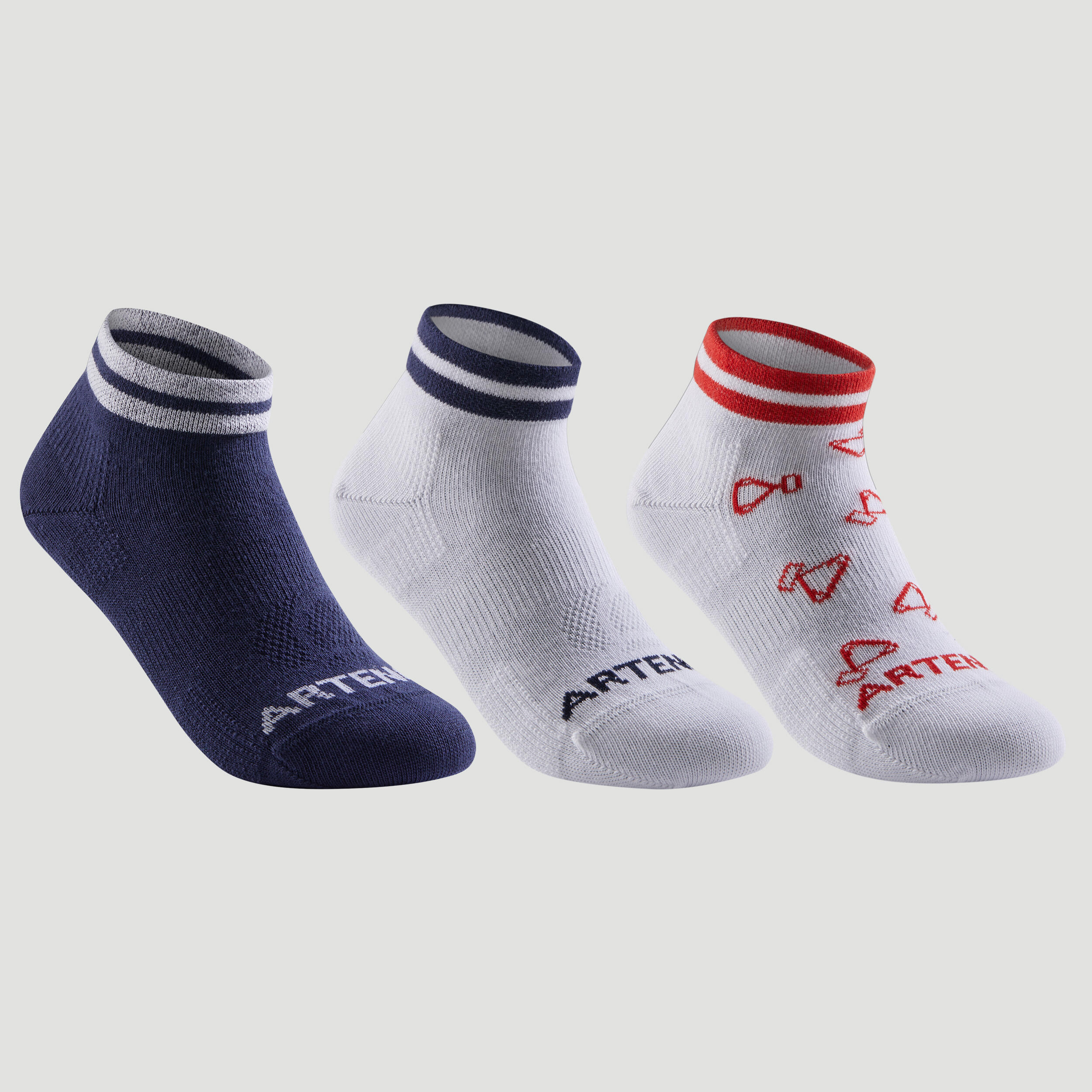 ARTENGO CALZINI DA TENNIS PER BAMBINI RS 160 NAVY BIANCO ROSSO SET DI 3