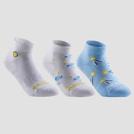 Kids' Mid-Cut Sports Socks RS 160 Tri-Pack - White/Blue Logo