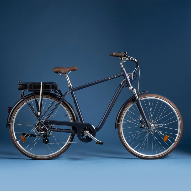 Bicicleta eléctrica urbana Ebike cuadro alto Elops 900 azul marino