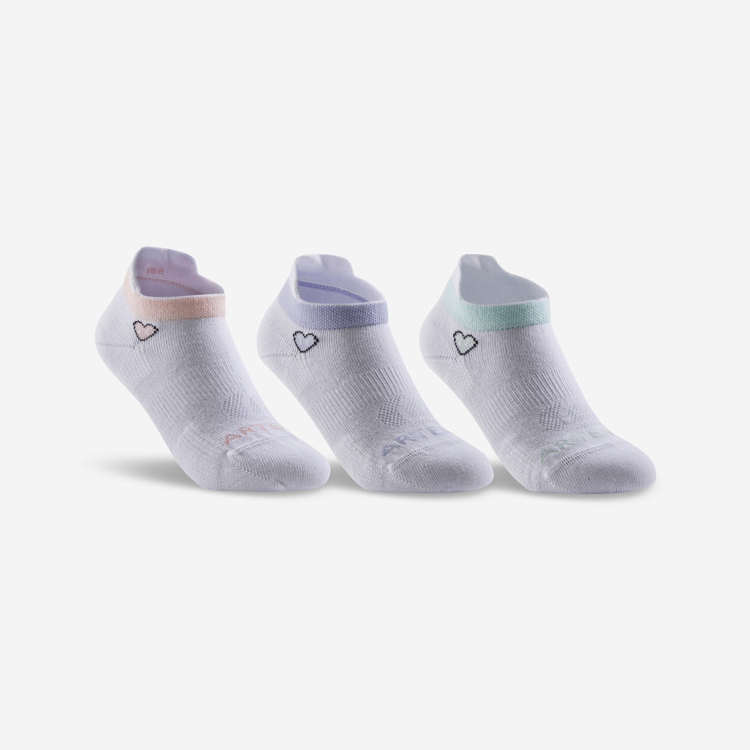 ARTENGO Kids' Low-Cut Sports Socks RS 160 Tri-Pack - White/Heart Logo