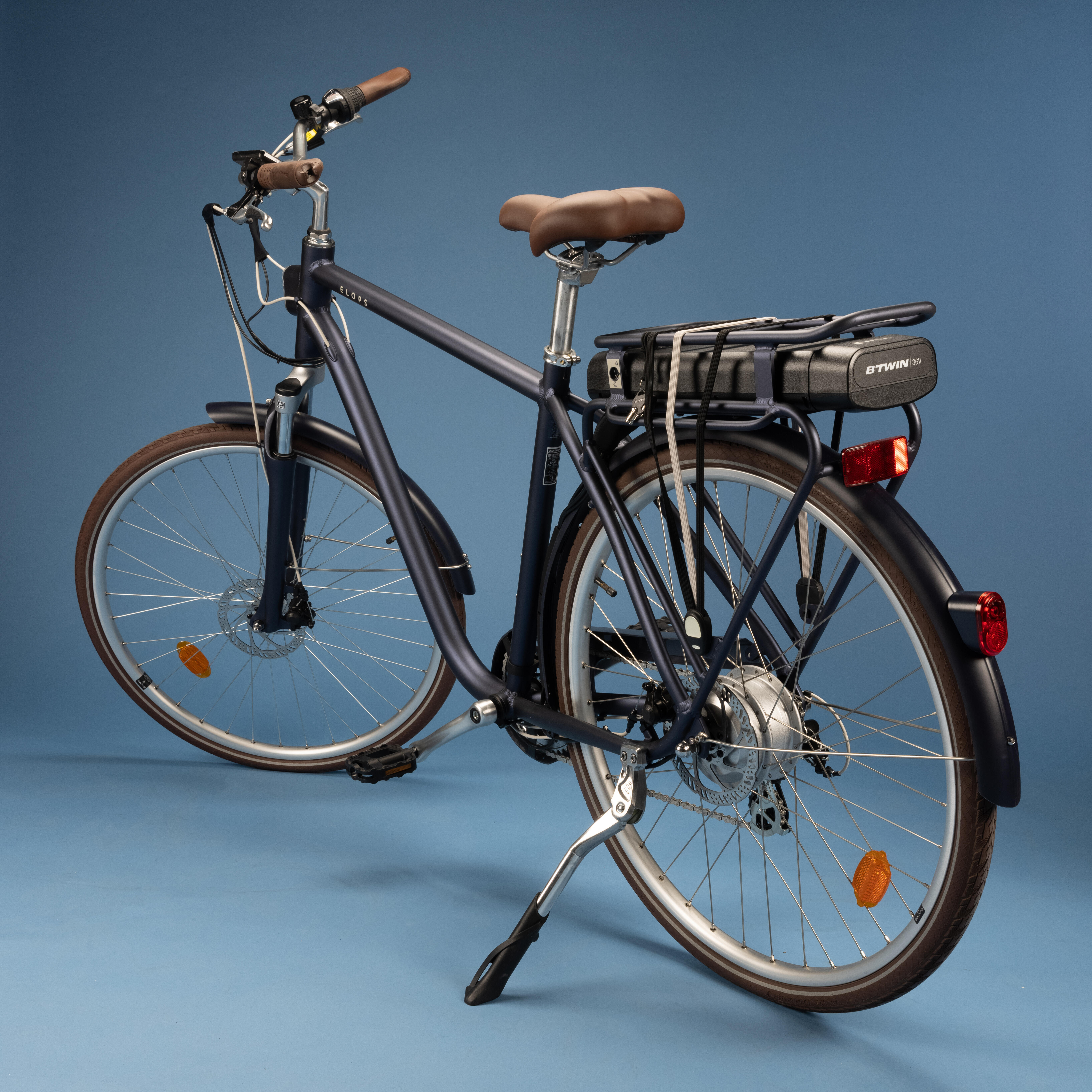 High Frame Electric City Bike Elops 900 Navy Blue ELOPS Decathlon
