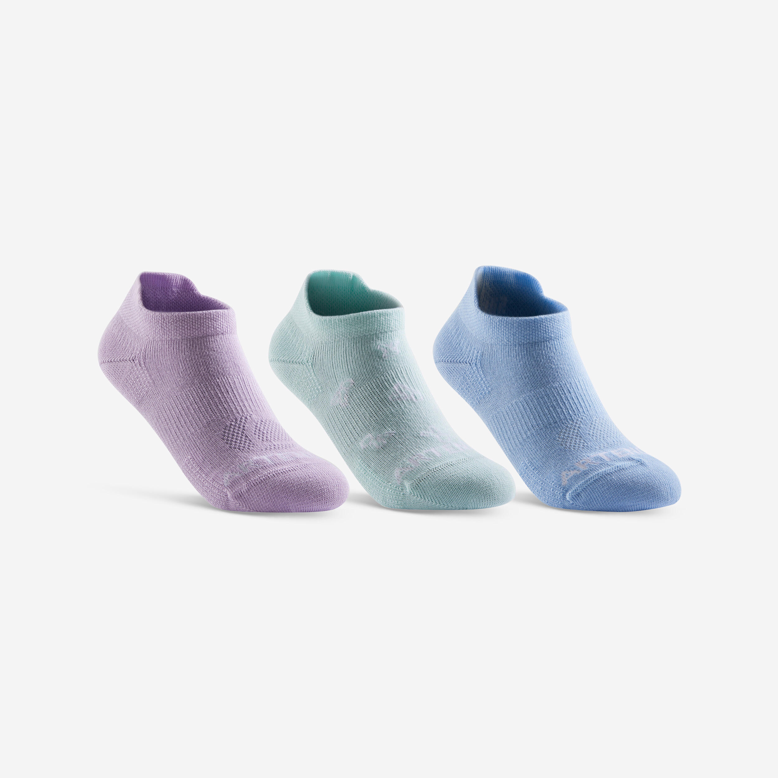 CHILDREN'S LOW TENNIS SOCKS ARTENGO RS 160 BLUE GREEN VIOLET SET OF 3