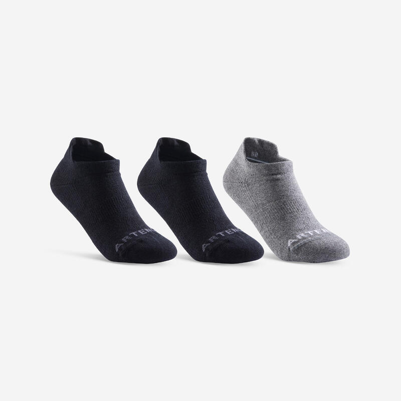 CHAUSSETTES TENNIS ENFANT BASSES ARTENGO RS 160  NOIR NOIR GRIS LOT DE 3