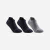 Detské nízke ponožky na tenis RS 160 3 páry sivé a čierne