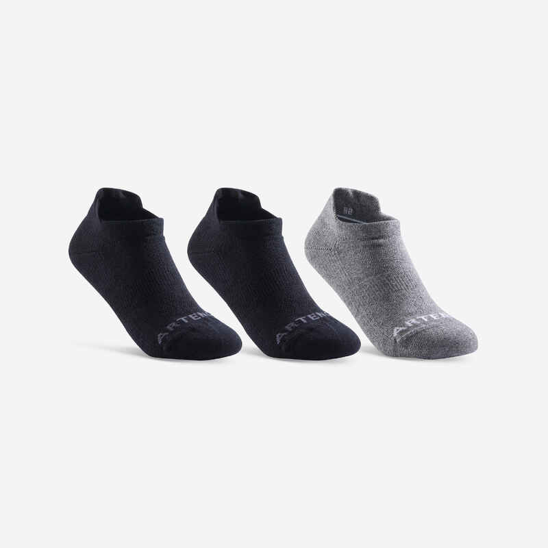 Kids' Low-Cut Tennis Socks Tri-Pack RS 160 - Black/Black/Grey - Decathlon