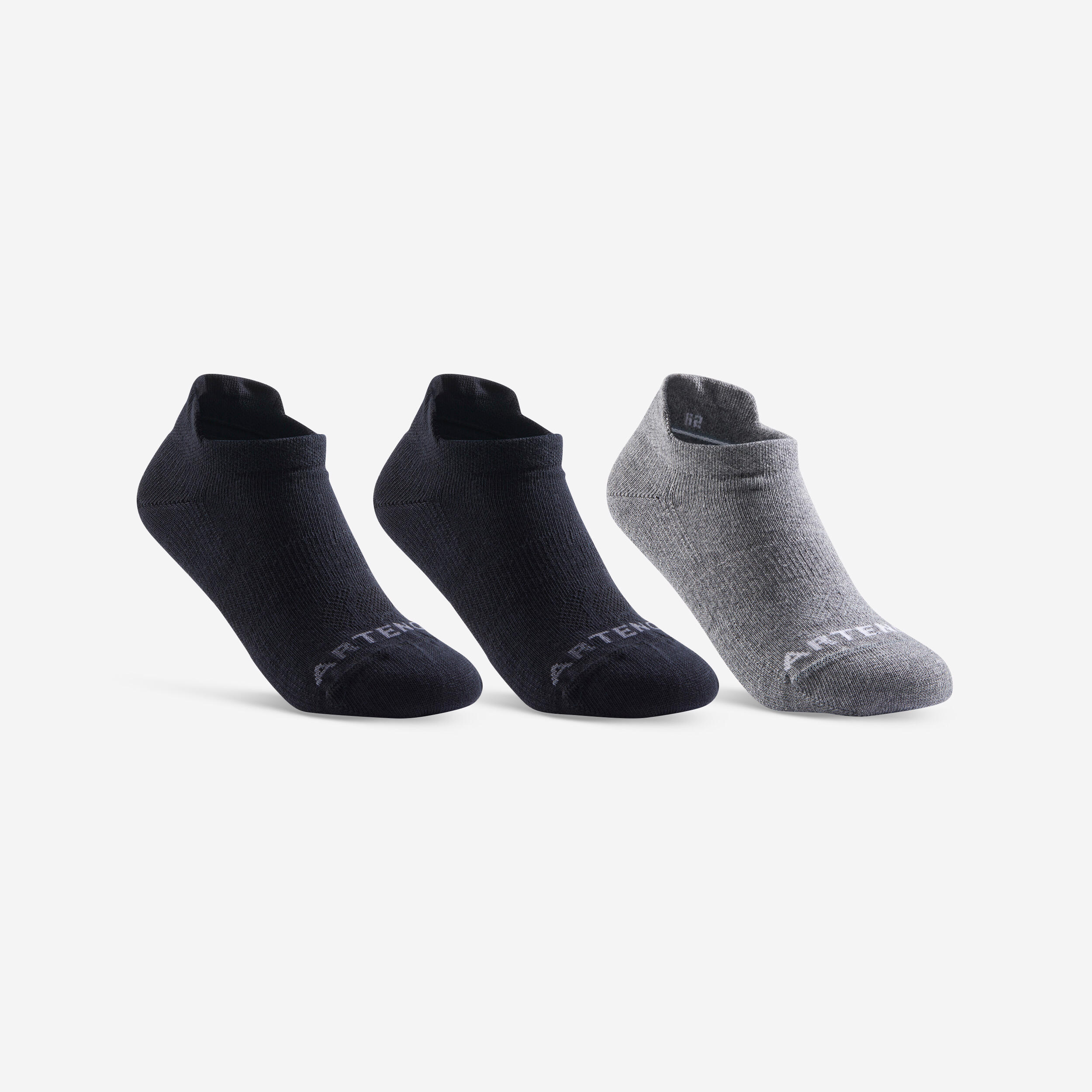 CHILDREN'S LOW TENNIS SOCKS ARTENGO RS 160 BLACK BLACK GRAY SET OF 3