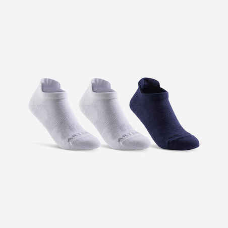 Čarape za tenis RS 160 niske dječje bijele/tamnoplave 3 para