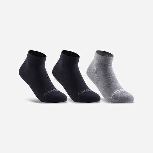 
      CHAUSSETTES DE SPORT ENFANT MI-HAUTES ARTENGO RS 160  NOIR GRIS LOT DE 3
  