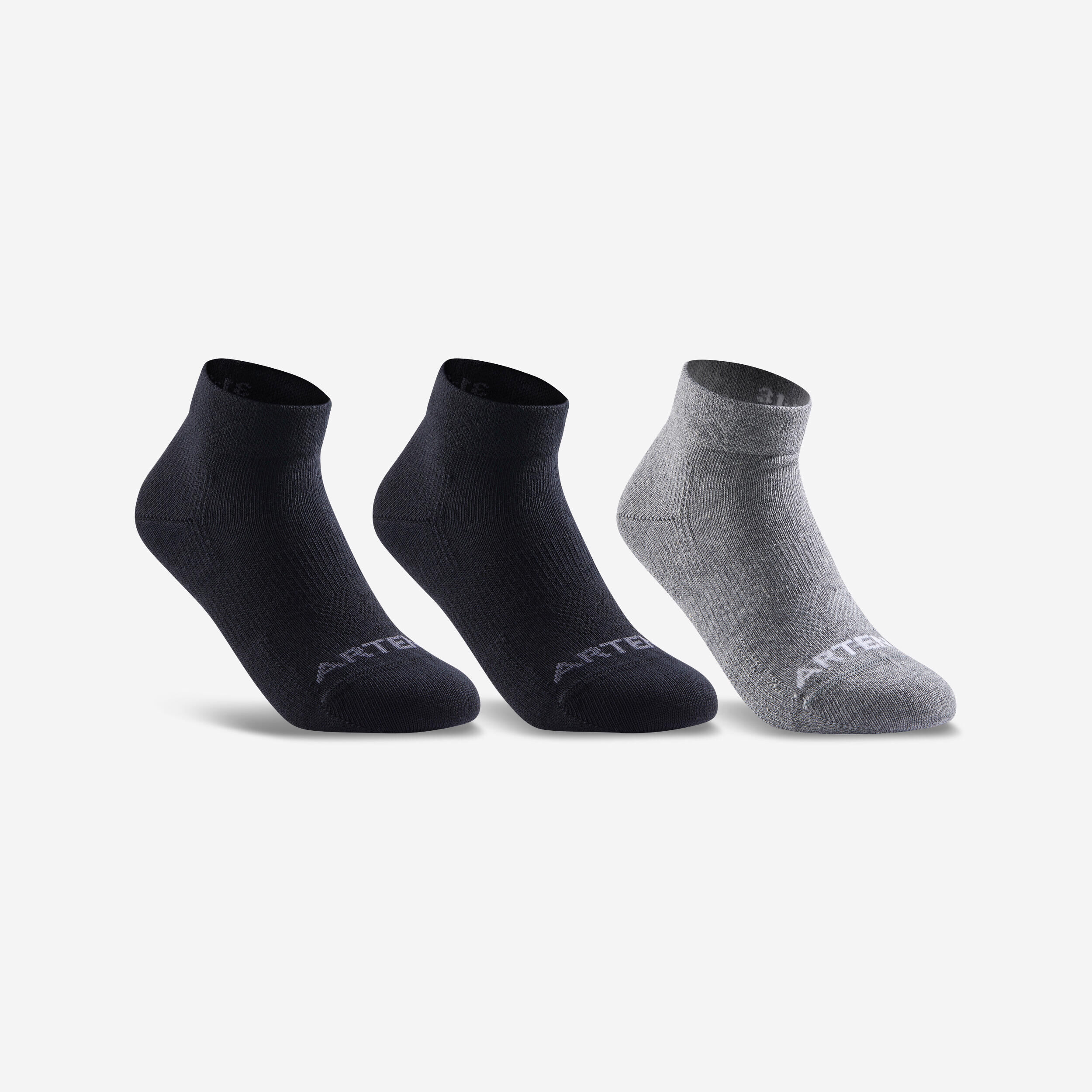 ARTENGO Kids' Mid Sports Socks Tri-Pack RS 160 - Black/Grey