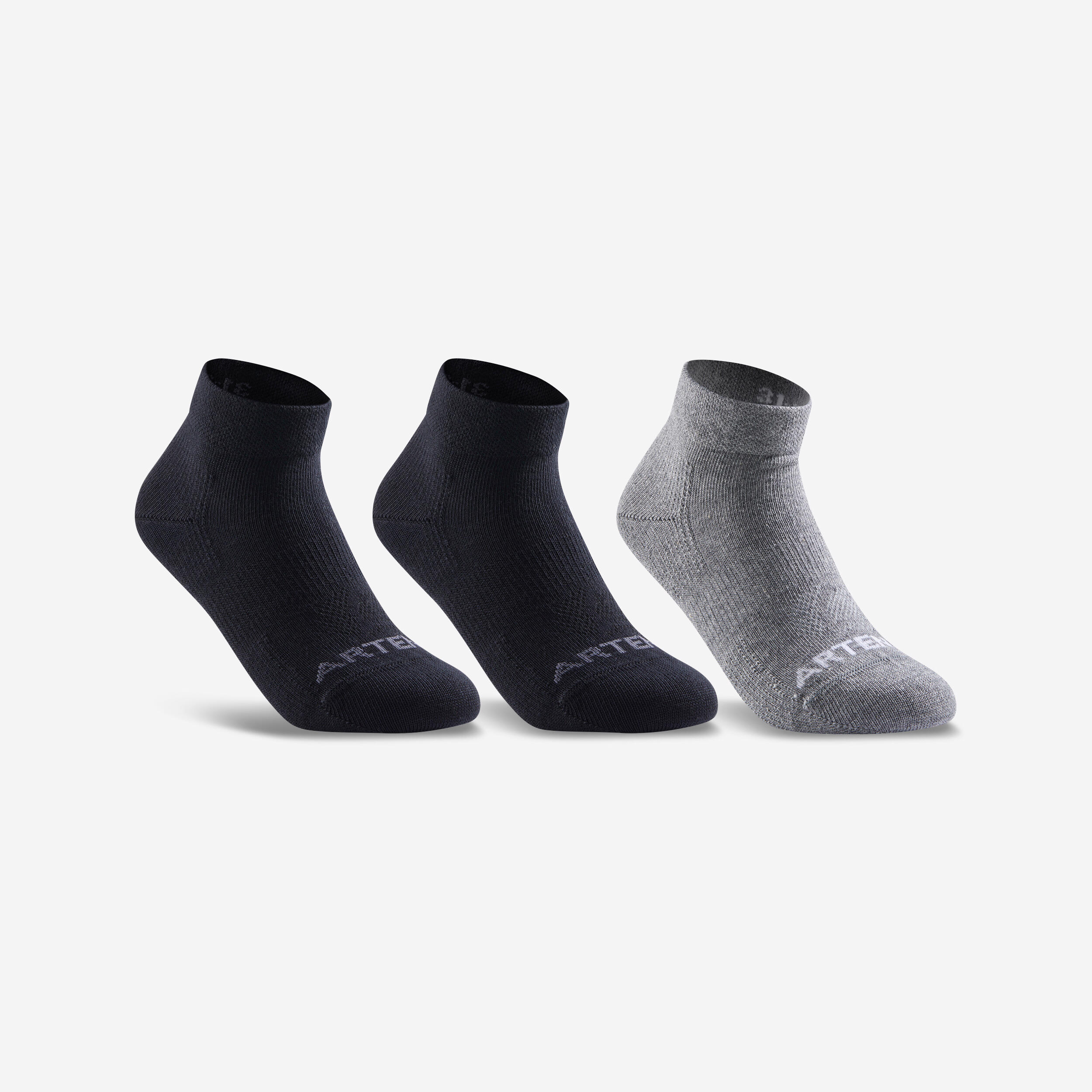 CHILDREN'S HALF-HEIGHT SPORTS SOCKS ARTENGO RS 160 BLACK GRAY SET OF 3