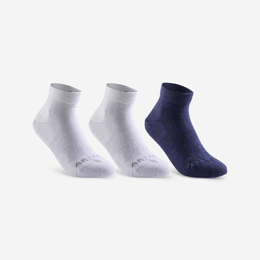 CHAUSSETTES TENNIS ENFANT MI-HAUTES ARTENGO  RS 160 MARINE BLANC ROUGE LOT DE 3