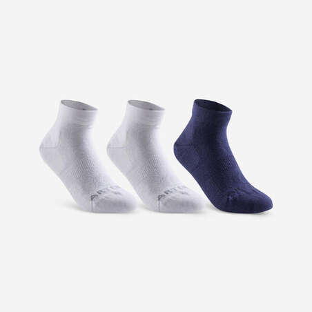 CHAUSSETTES DE SPORT ENFANT MI-HAUTES ARTENGO RS 160  BLANC MARINE LOT DE 3