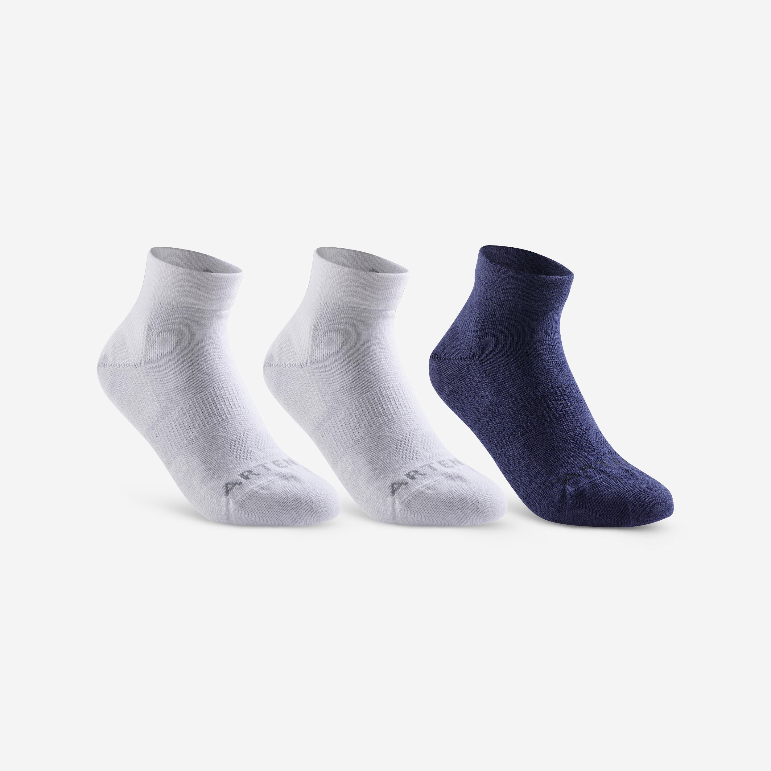 CHILDREN'S HALF-HEIGHT SPORTS SOCKS ARTENGO RS 160 NAVY WHITE PACK OF 3