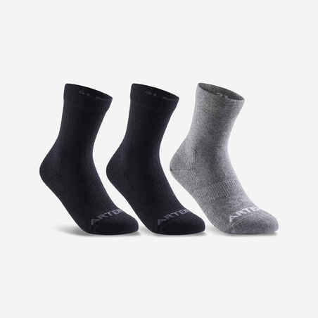 Čarape za tenis RS 160 High visoke dječje 3 para crne-sive