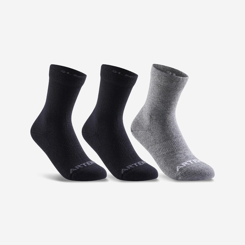 3雙入兒童款高筒運動襪RS 160－黑色／灰色