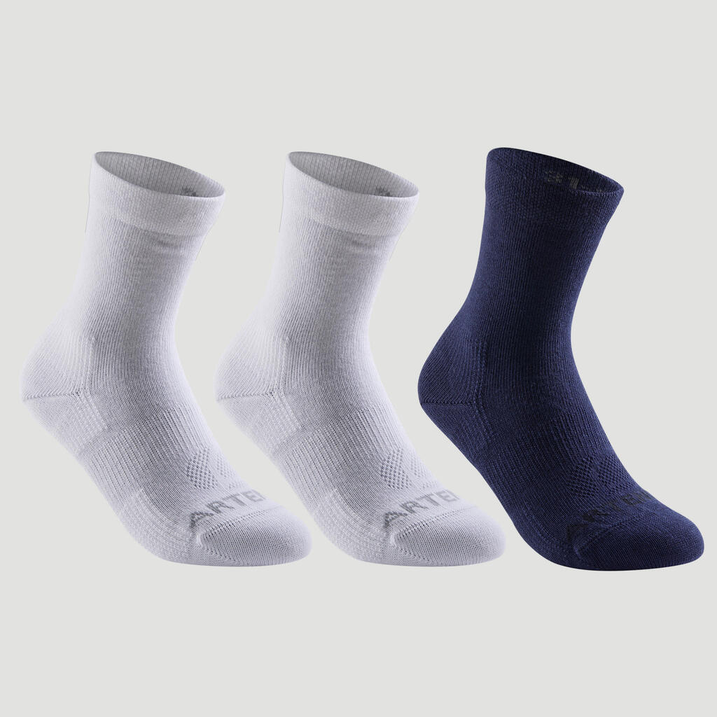 CHAUSSETTES DE SPORT ENFANT HAUTES  ARTENGO RS 160 NOIR GRIS LOT DE 3