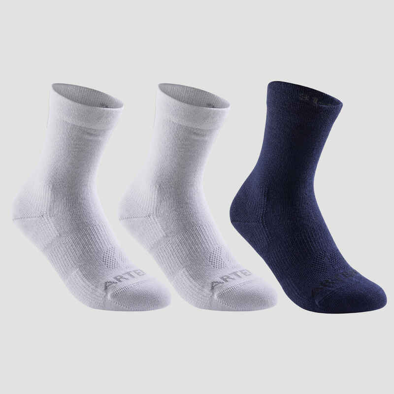 Kids' High Sports Socks Tri-Pack RS 160 - White/Navy