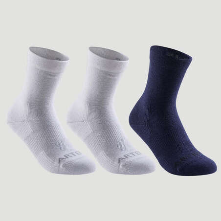 CHAUSSETTES DE SPORT ENFANT HAUTES ARTENGO RS 160 BLANC MARINE LOT DE 3