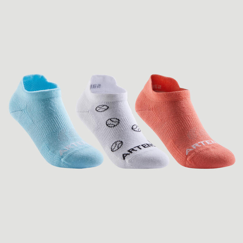 Çocuk Tenis Çorabı - Kısa Konçlu - 3 Çift - Mavi / Beyaz / Mercan Rengi - RS160