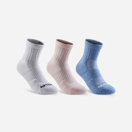 Παιδικές αθλητικές κάλτσες μεσαίου ύψους RS 500, 3 ζεύγη - Ροζ/Λευκό/Μπλε