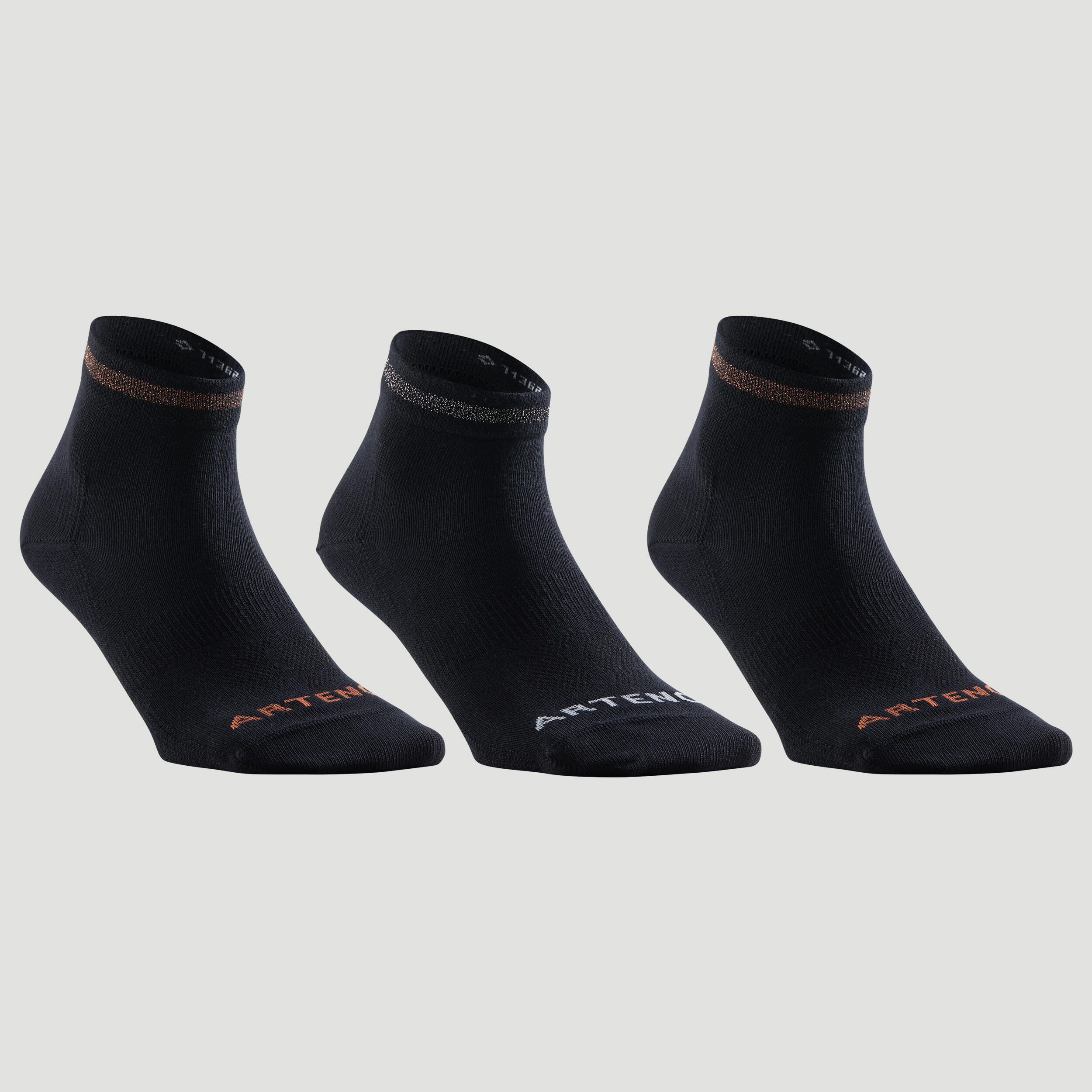 DECATHLON Mid Sports Socks Tri-Pack RS 160 - Black