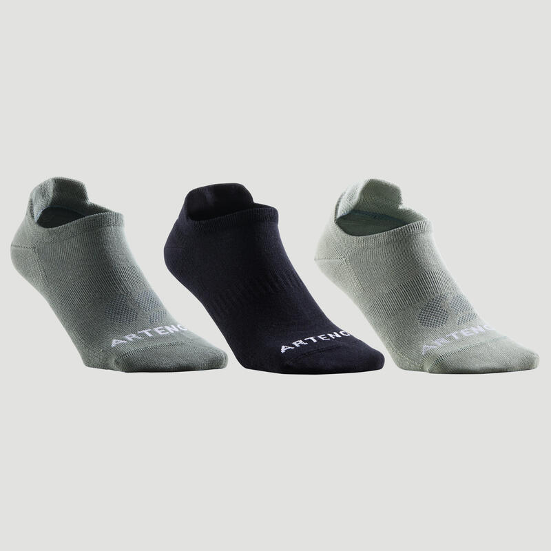 CHAUSSETTES DE SPORT BASSES ARTENGO RS 160 KAKI CLAIR NOIR KAKI LOT DE 3