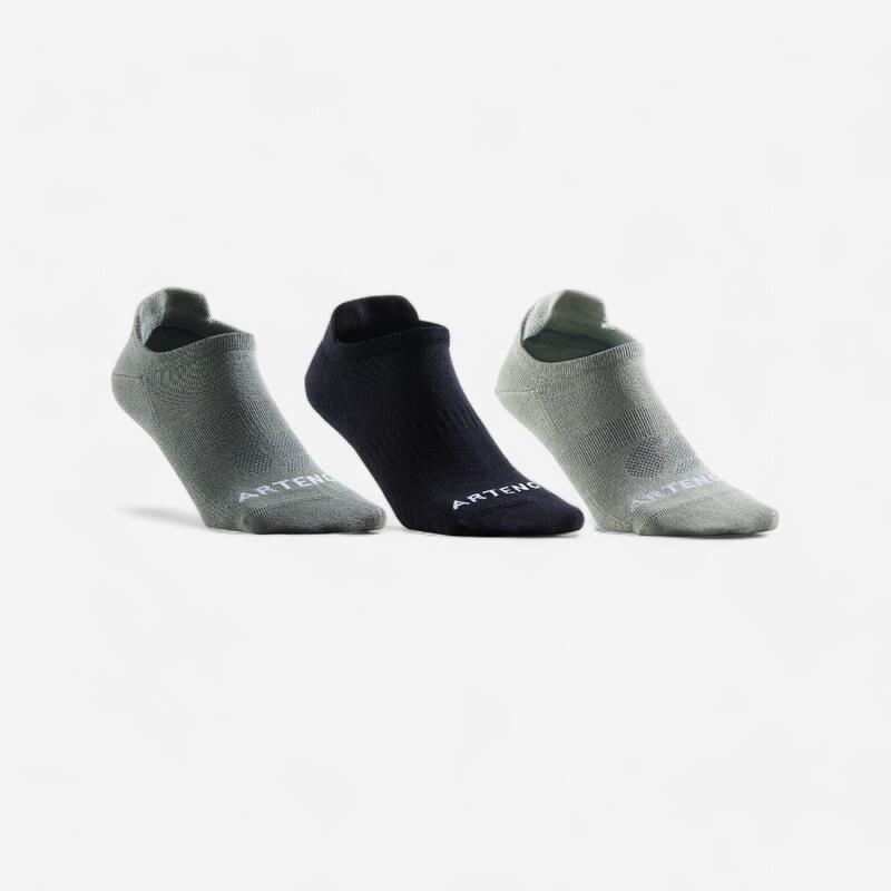Nízké tenisové ponožky RS160 3 páry černo-khaki