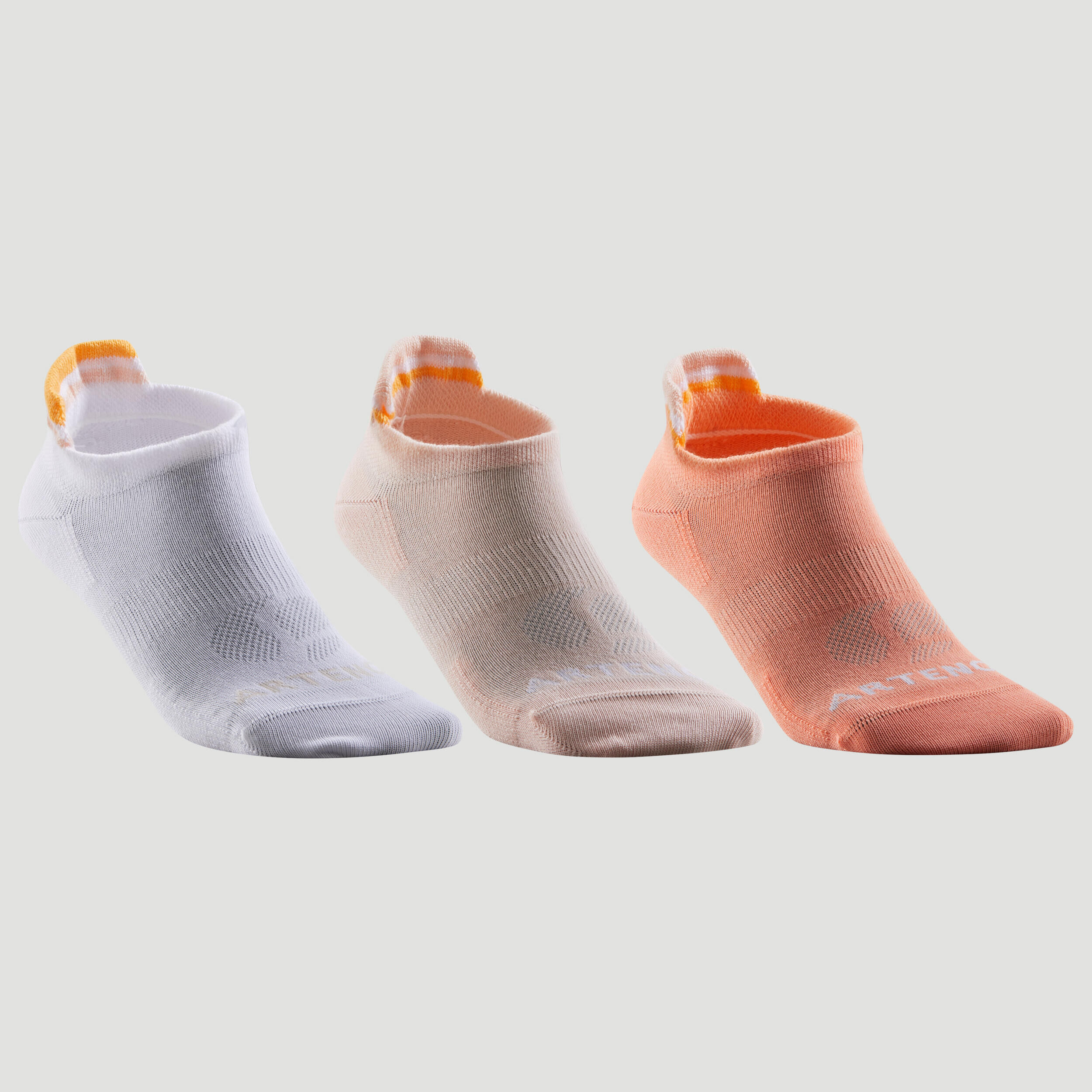 ARTENGO Low Sports Socks RS 160 Tri-Pack - Orange/Beige/White