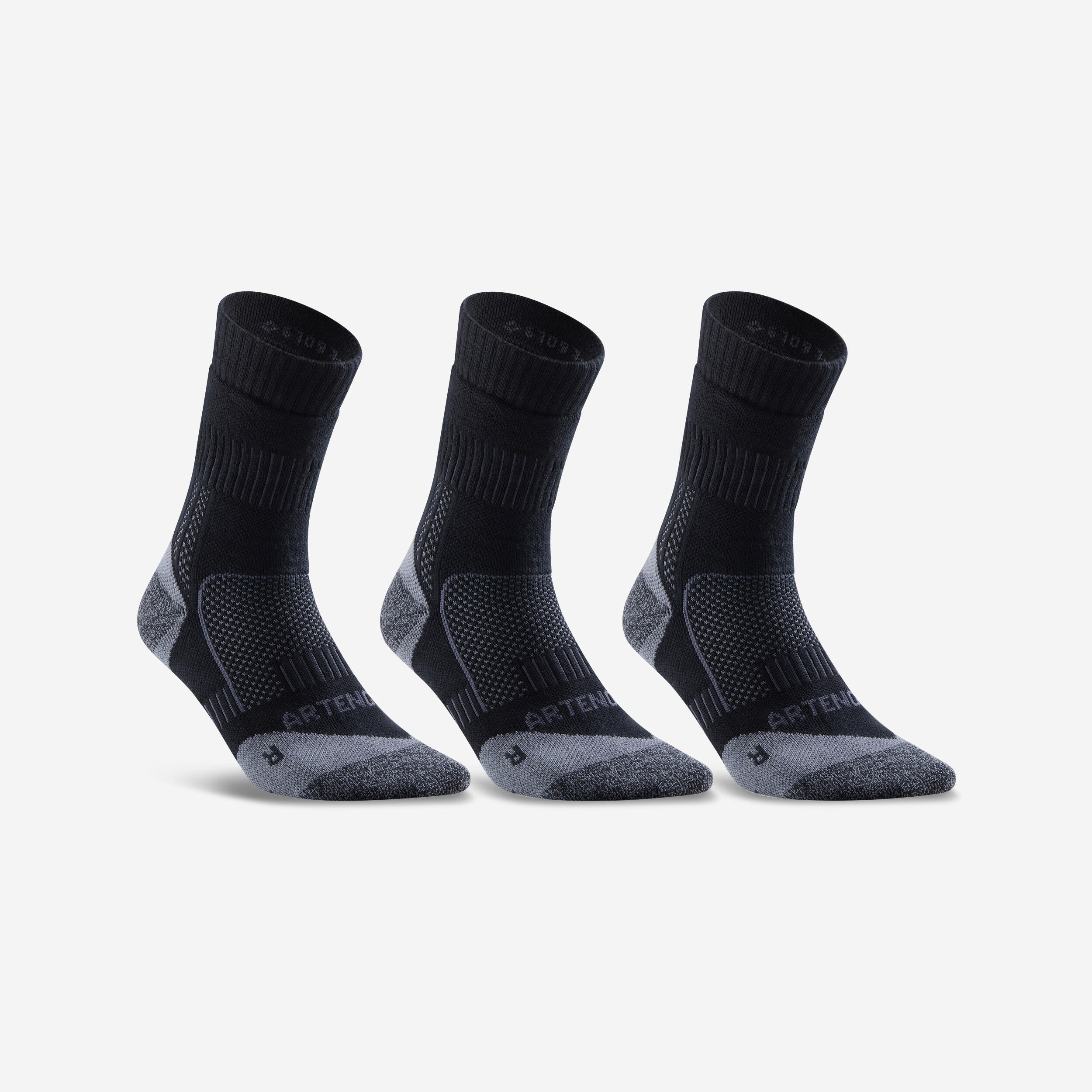ARTENGO High Sports Socks RS 900 Tri-Pack - Black/Grey