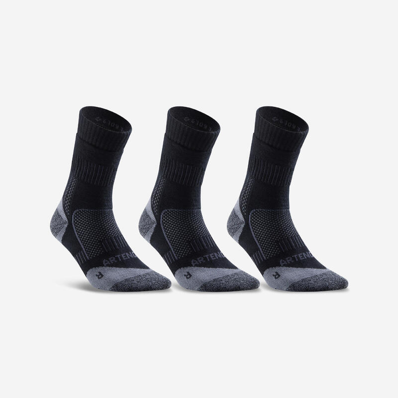 Vysoké tenisové ponožky RS900 3 páry černo-šedé