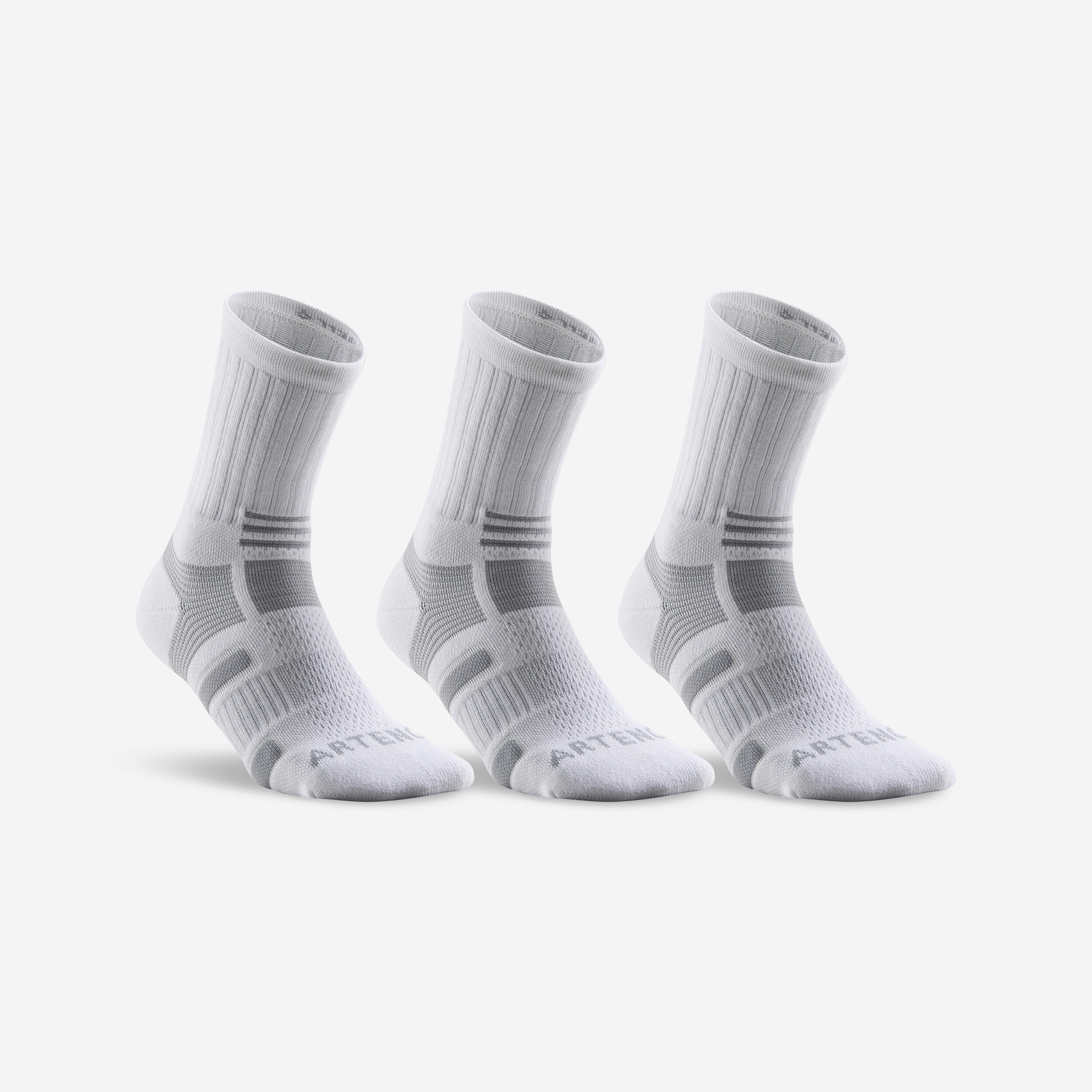 HIGH SPORTS SOCKS ARTENGO RS 560 WHITE GRAY SET OF 3