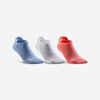 Čarape za sportove s reketom RS160 niske tri para nebesko plavo-bijelo-ružičaste