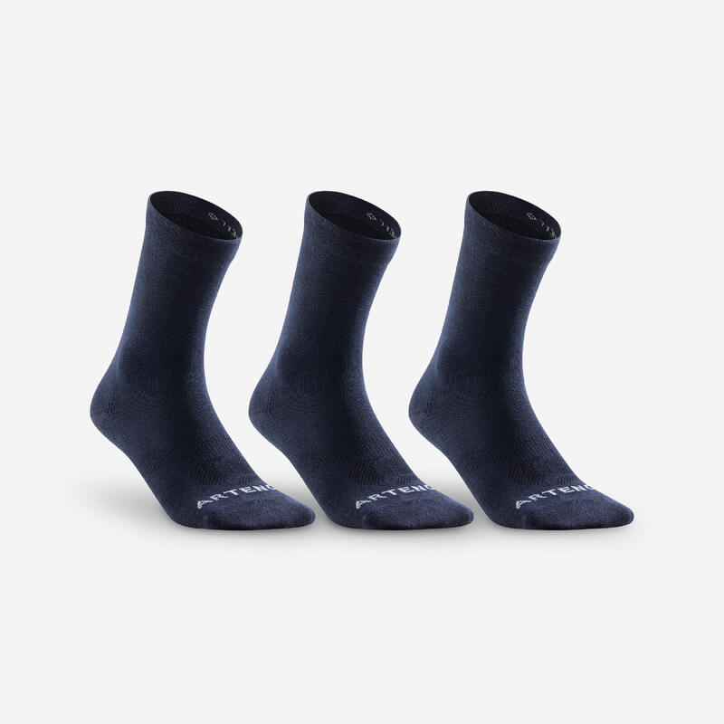 Vysoké tenisové ponožky RS160 3 páry tmavě modré