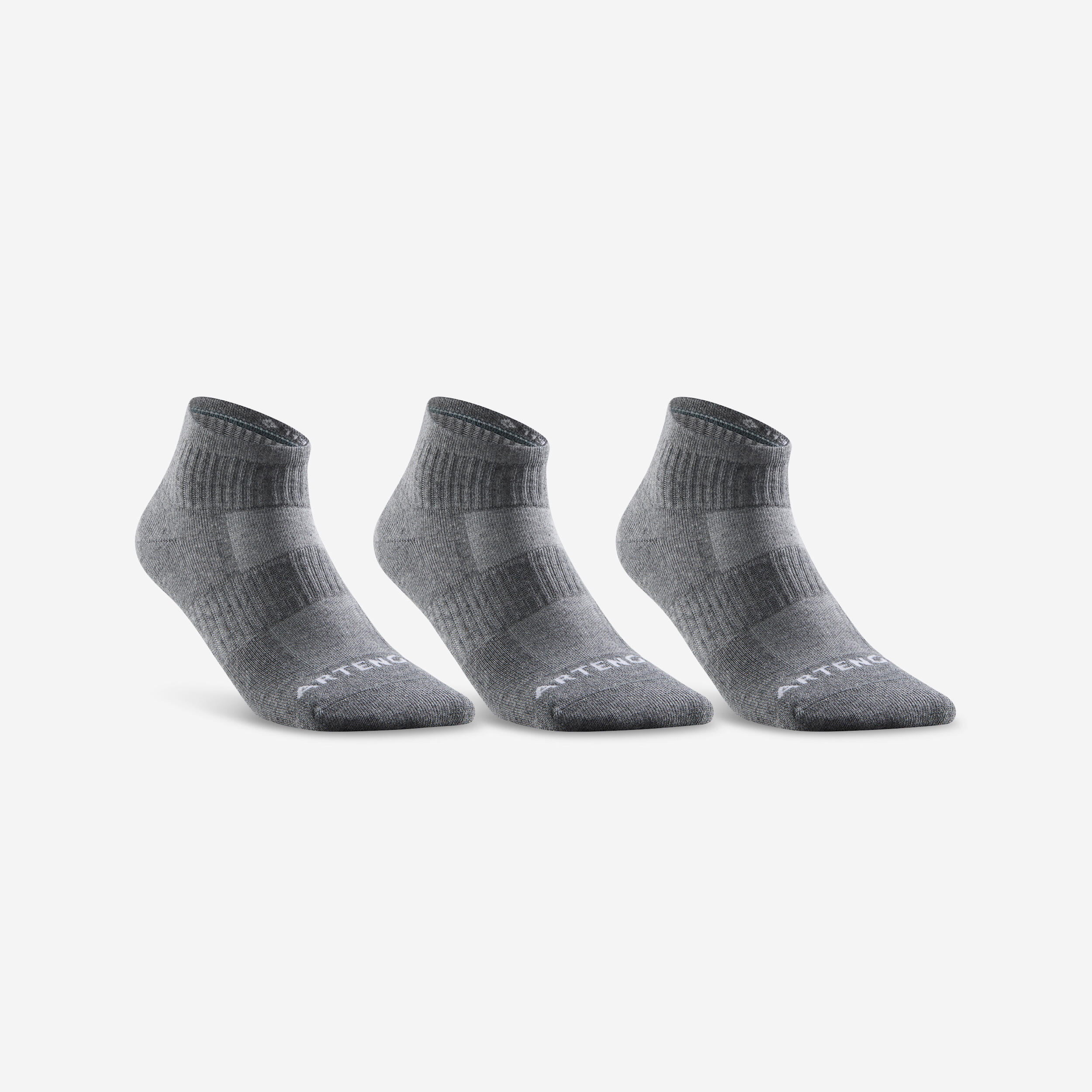 HALF-HEIGHT SPORTS SOCKS ARTENGO RS 500 GREY PACK OF 3