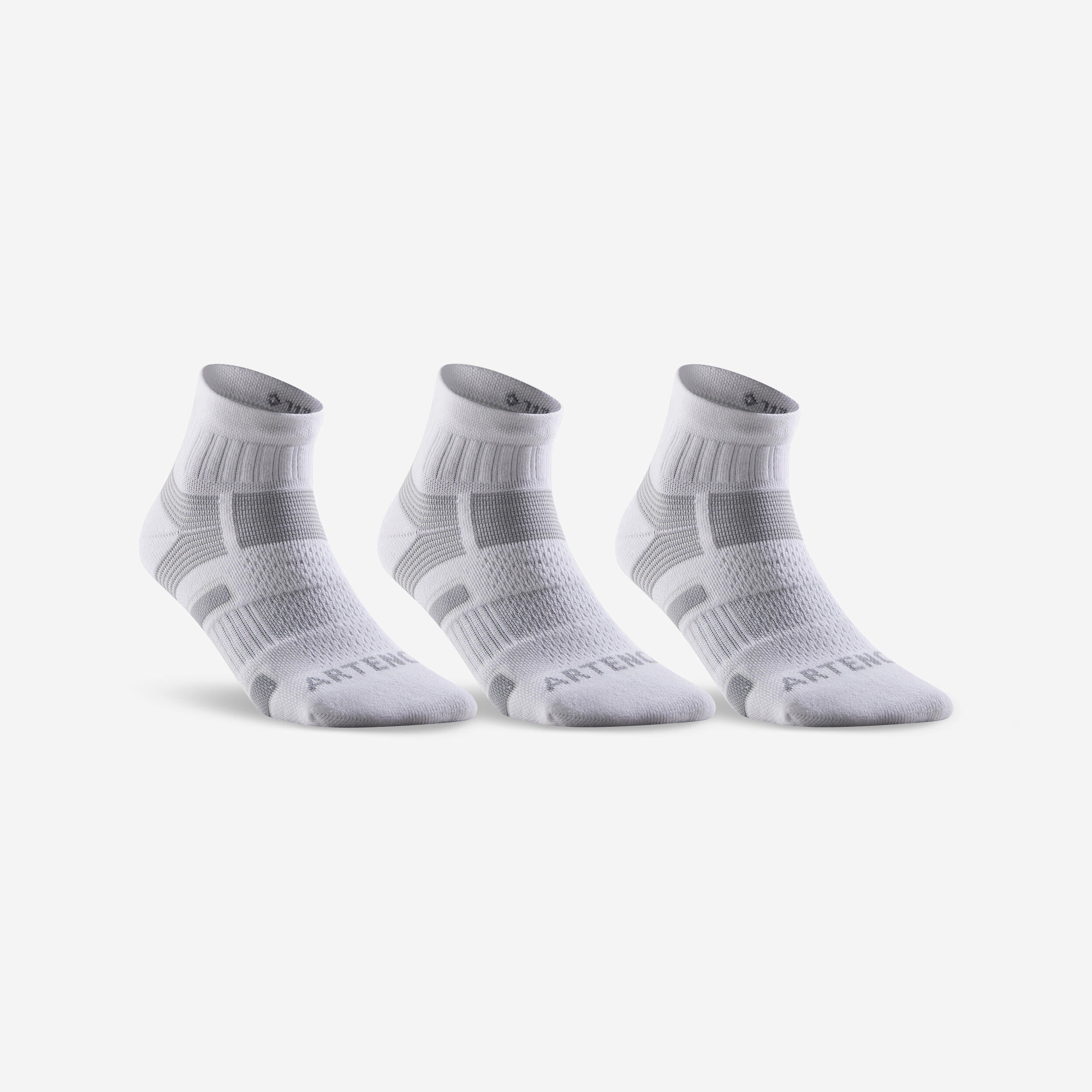 MEDIUM-HIGH SPORTS SOCKS ARTENGO RS 560 WHITE GRAY SET OF 3