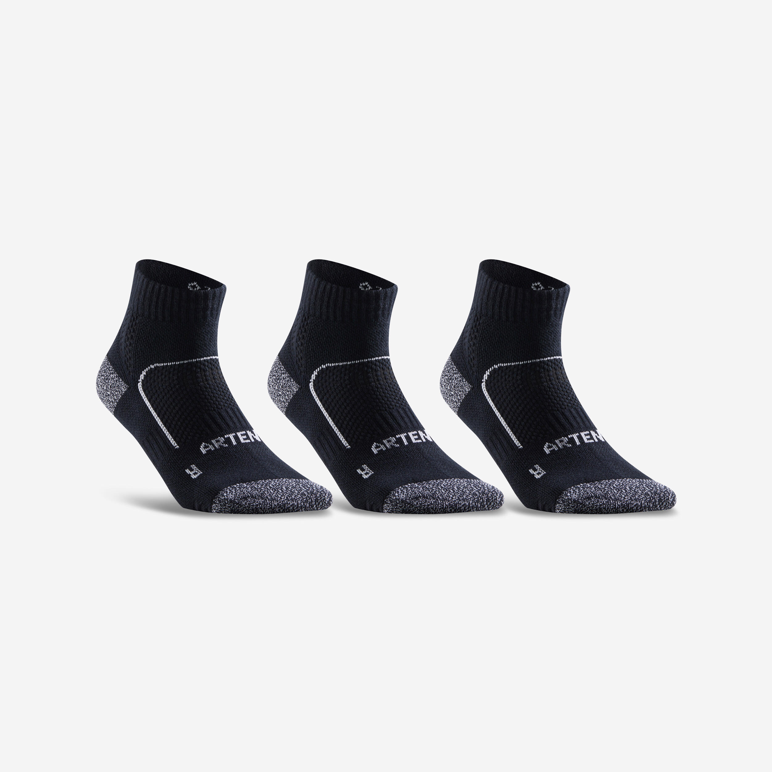 MEDIUM-HIGH SPORTS SOCKS ARTENGO RS 900 BLACK WHITE PACK OF 3