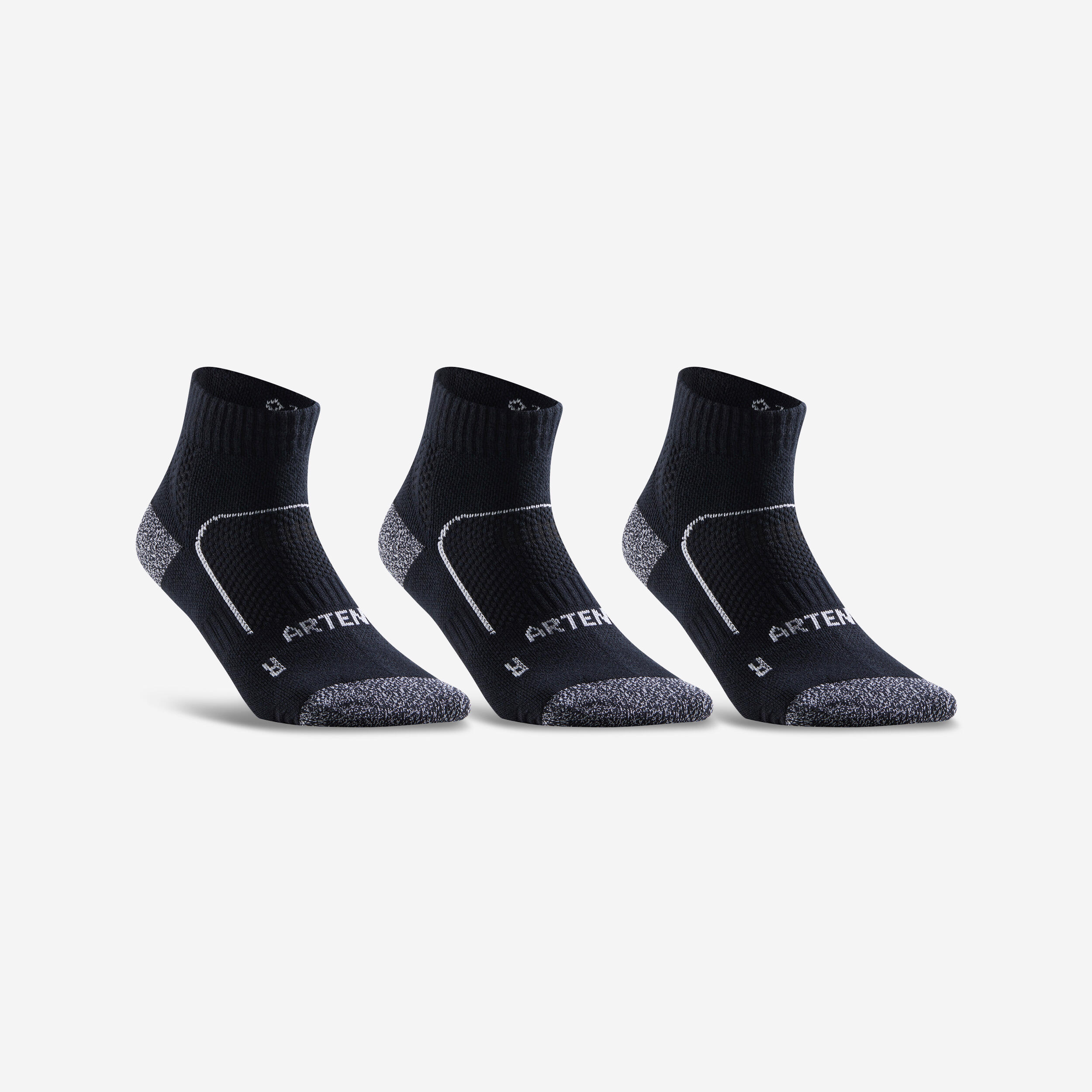 chaussettes de sport mi-hautes artengo rs 900 noir blanc lot de 3 - artengo