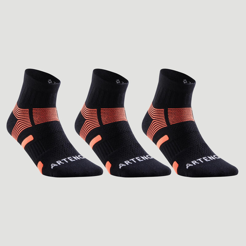 Polovysoké tenisové ponožky RS560 černo-oranžové 3 páry