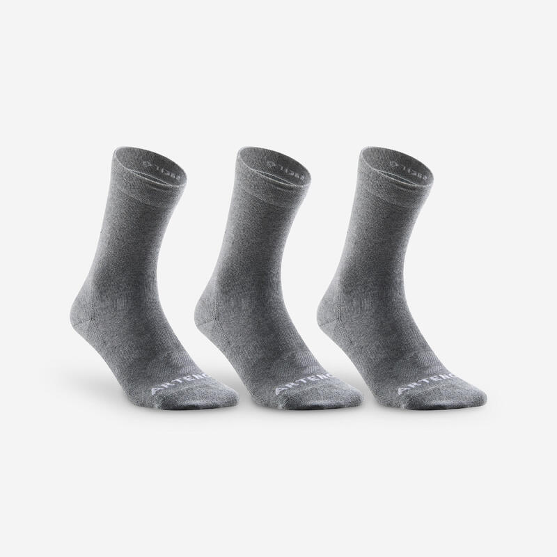 Vysoké tenisové ponožky RS160 šedé 3 páry 