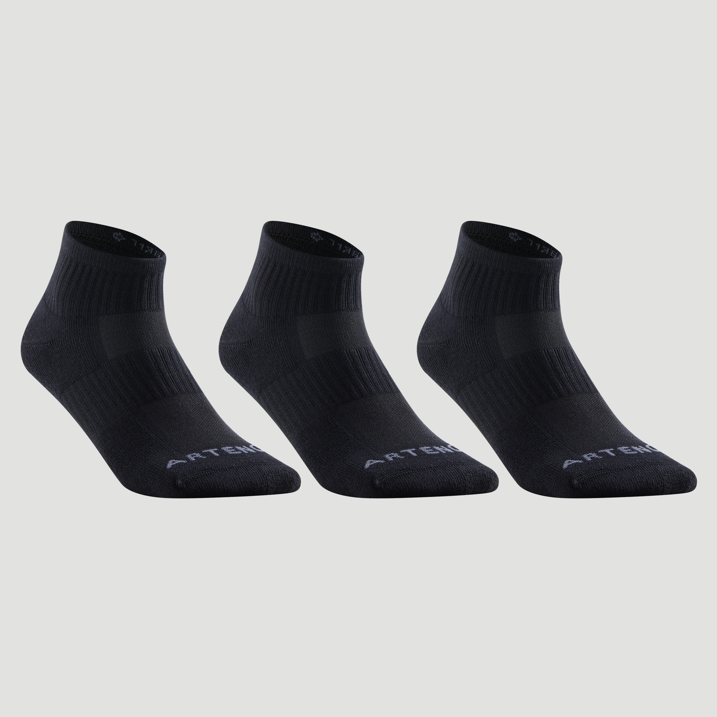 Mid-Cut Sport Socks Artengo RS500 Tri-Pack - Black