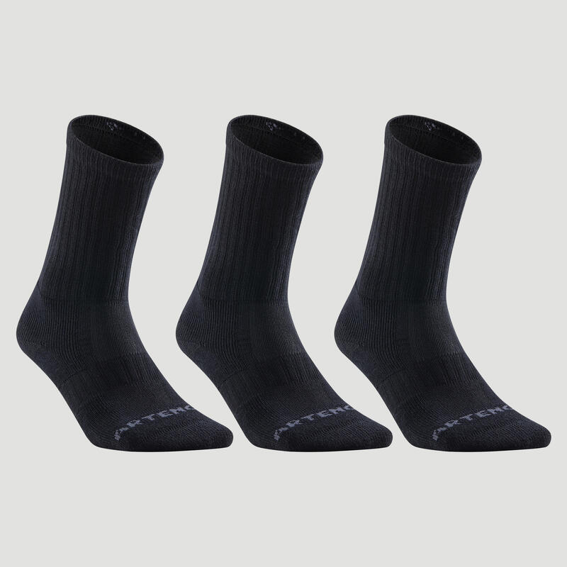 Calcetines altos de tenis Pack de 3 Artengo RS 500 negro
