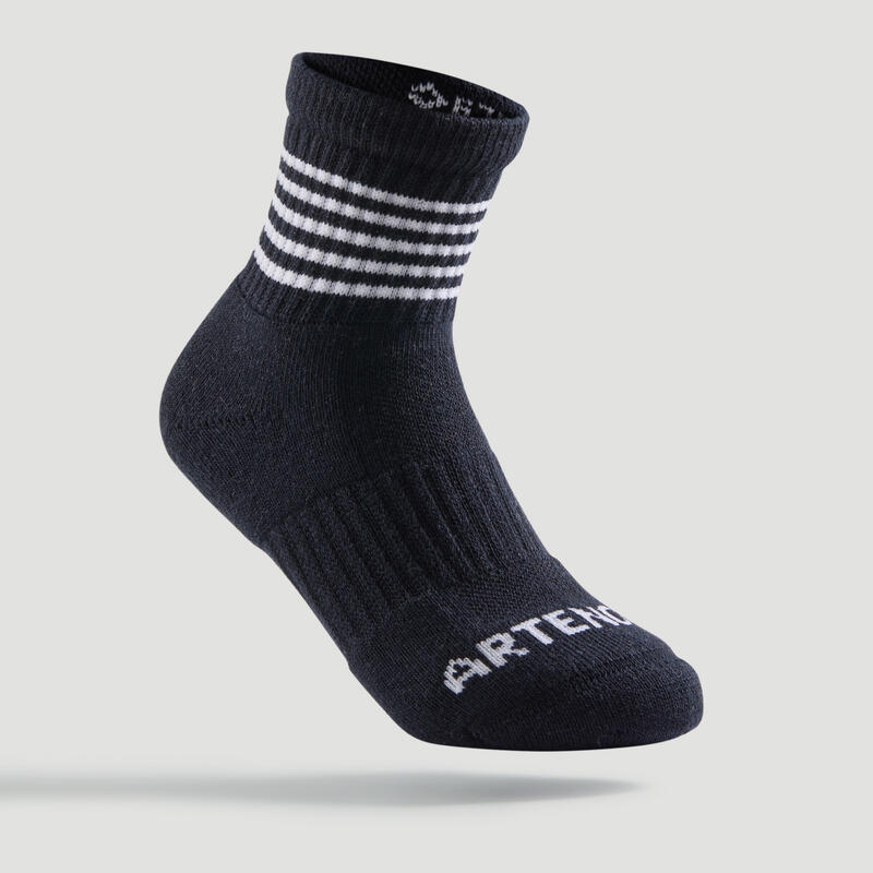 Dětské vysoké tenisové ponožky RS500 3 páry modré, bílé, černé