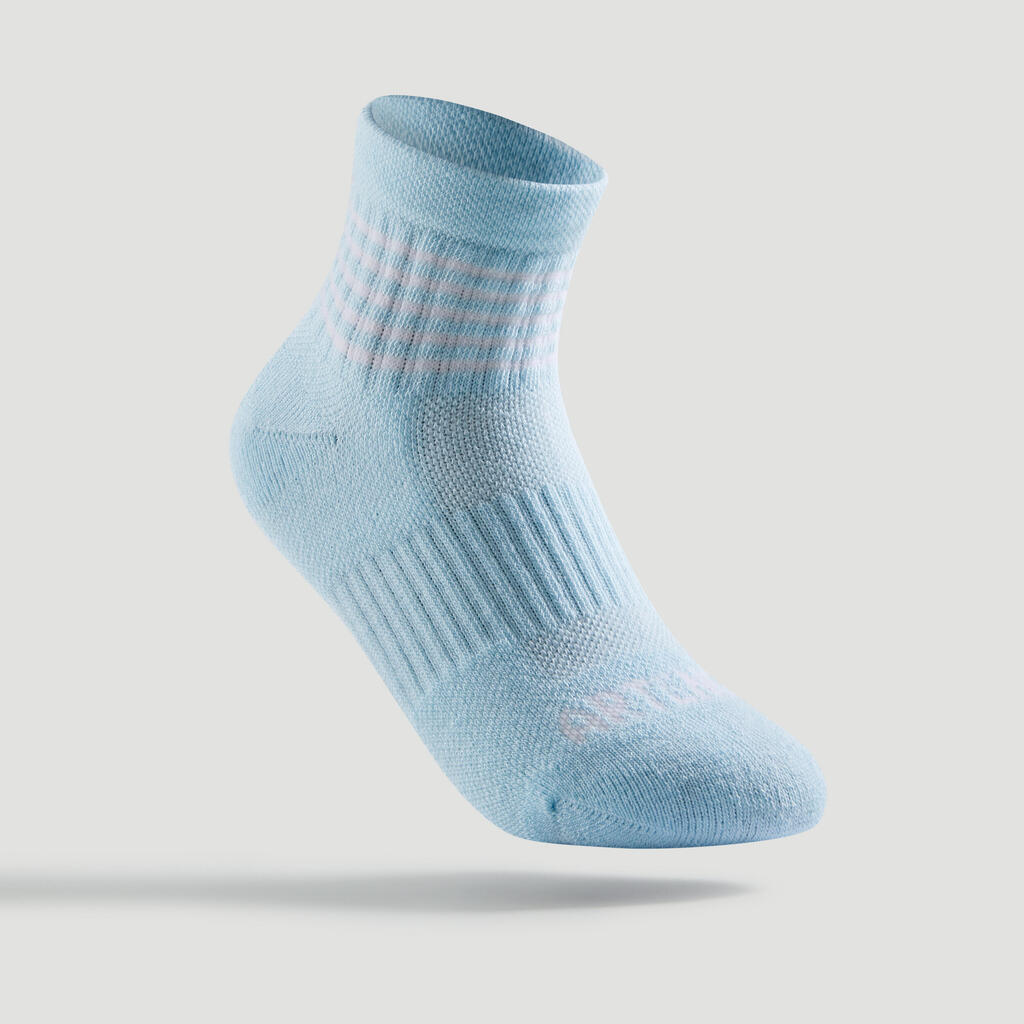 Kids' Mid Sports Socks RS 500 Tri-Pack - Blue Lines