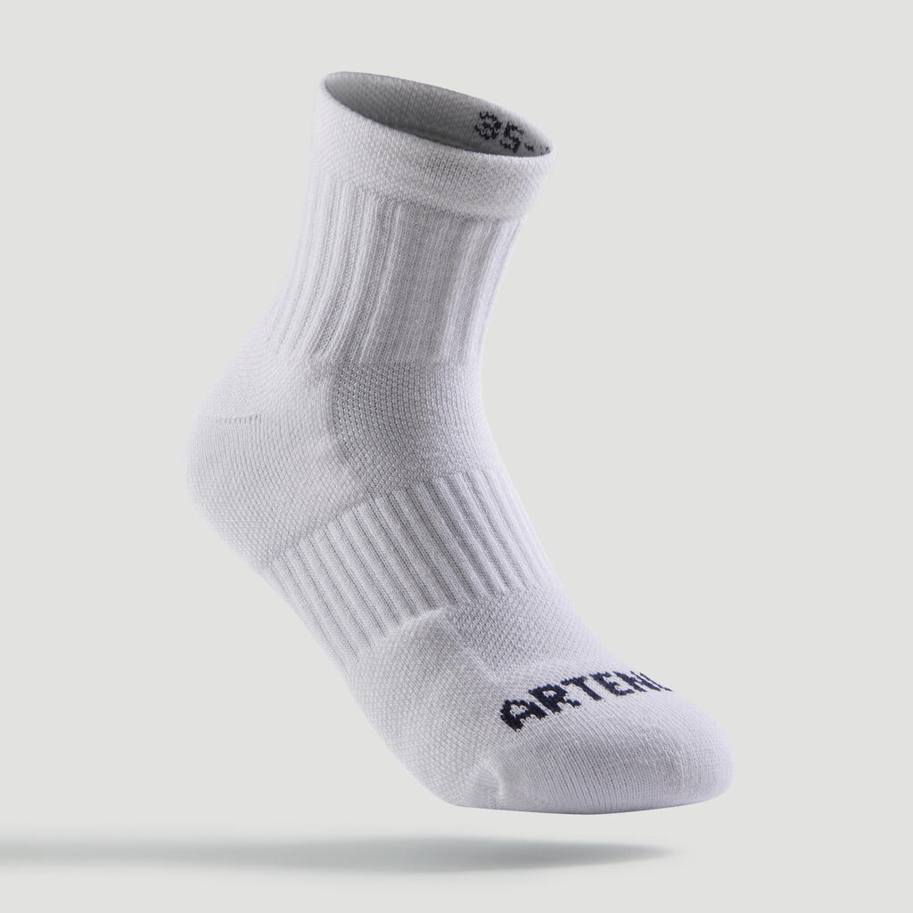 ČARAPE ZA SPORTOVE S REKETOM RS 500 SREDNJE DUBOKE DEČJE 3 PARA - S PLAVIM LINIJAMA